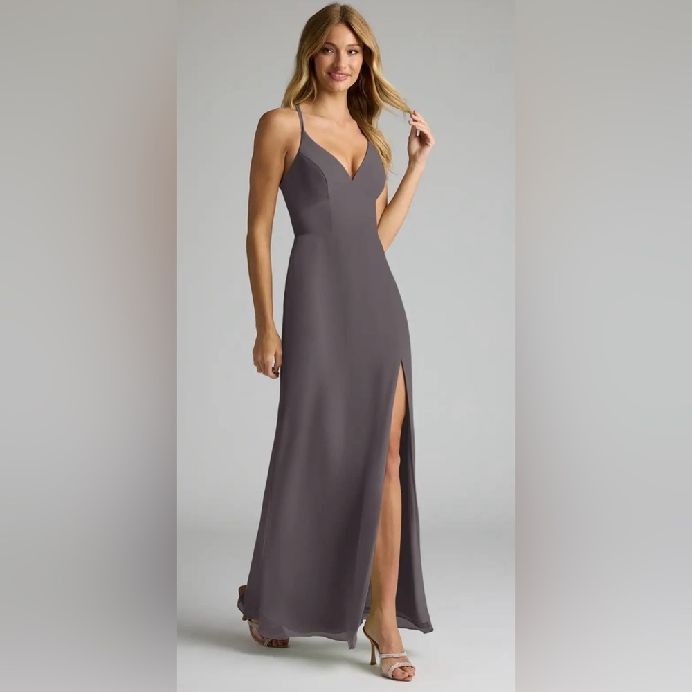 Azazie Slate Gray Spaghetti-Strap Maxi Dress